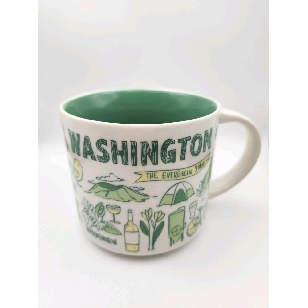 Starbucks Washington State 14oz Coffee Mug Been There Series Green & White 2018